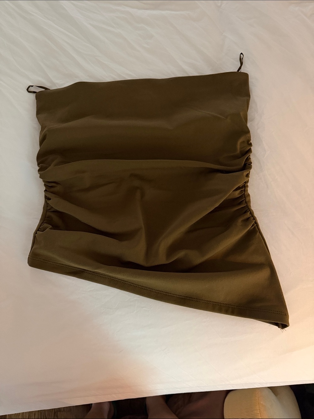 Zara Asymmetrical Olive Green Strapless Top Sz M